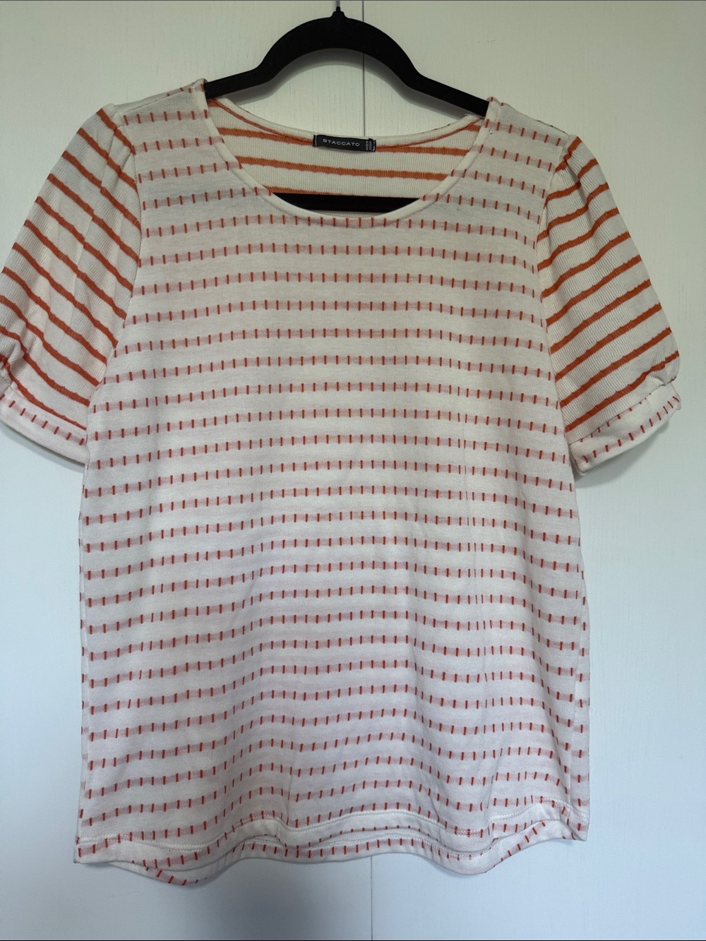 Staccato Cream Tee with Orange Stripe Detail